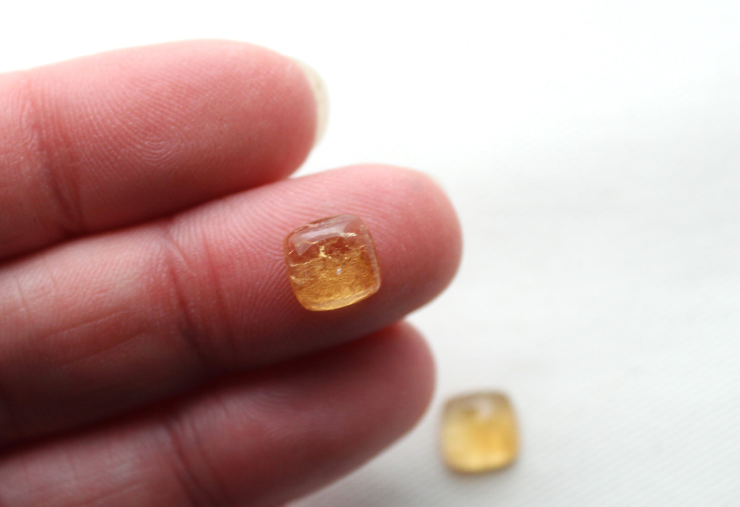 TWO square cushion Citrine cabochons 8MM gemstones