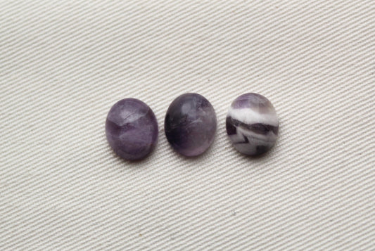 THREE amethyst Chevron oval cabochons 10X12MM - LAST ONES