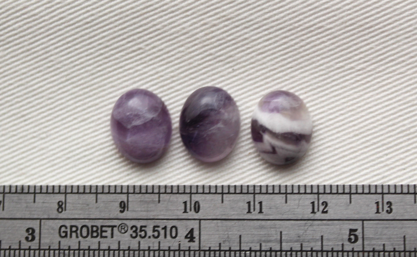 THREE amethyst Chevron oval cabochons 10X12MM - LAST ONES