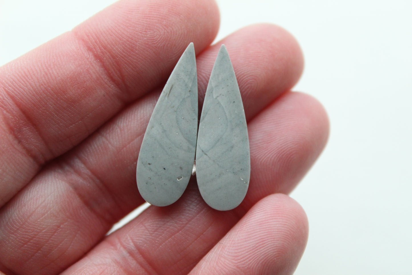 Pair of Grey Imperial Jasper Cabochons teardrop