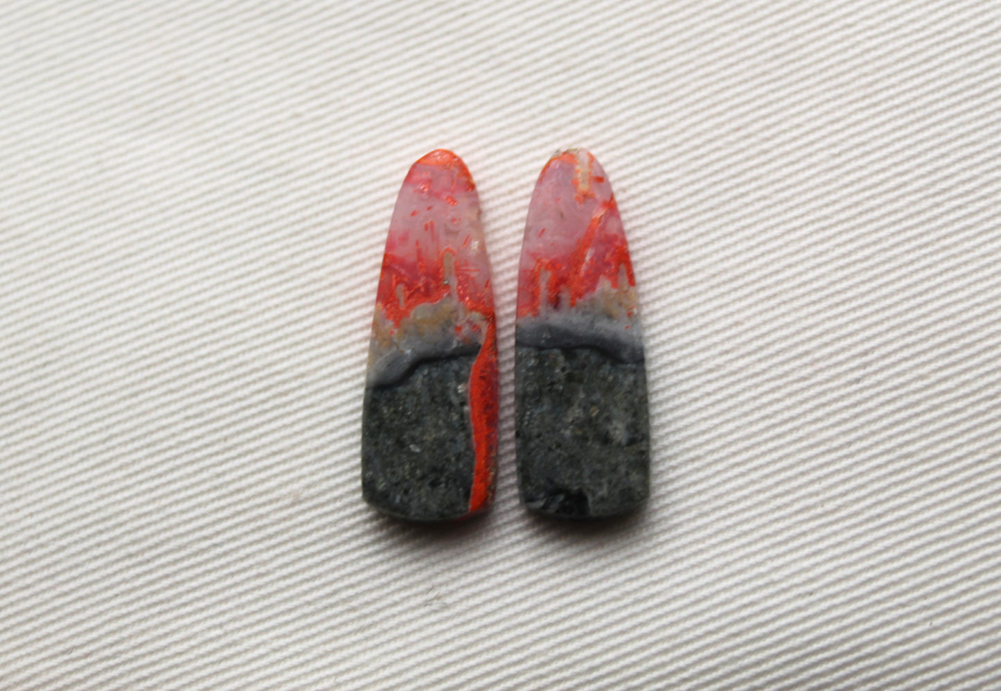 Small Pair Green Bumblebee Jasper cabochon Gemstone