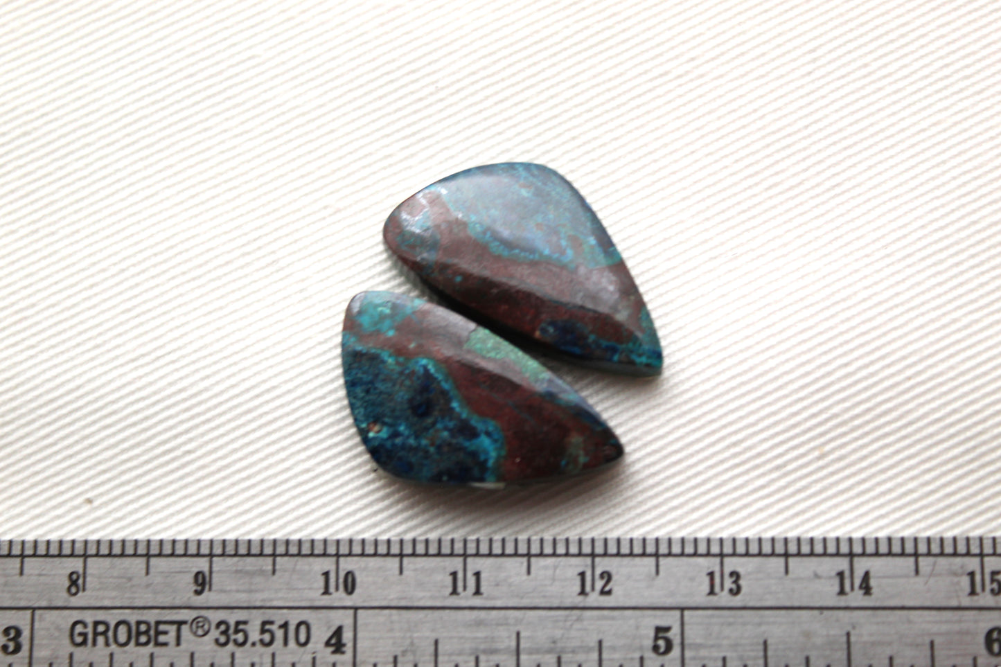 Small Azurite pair cabochons blue brown freeform