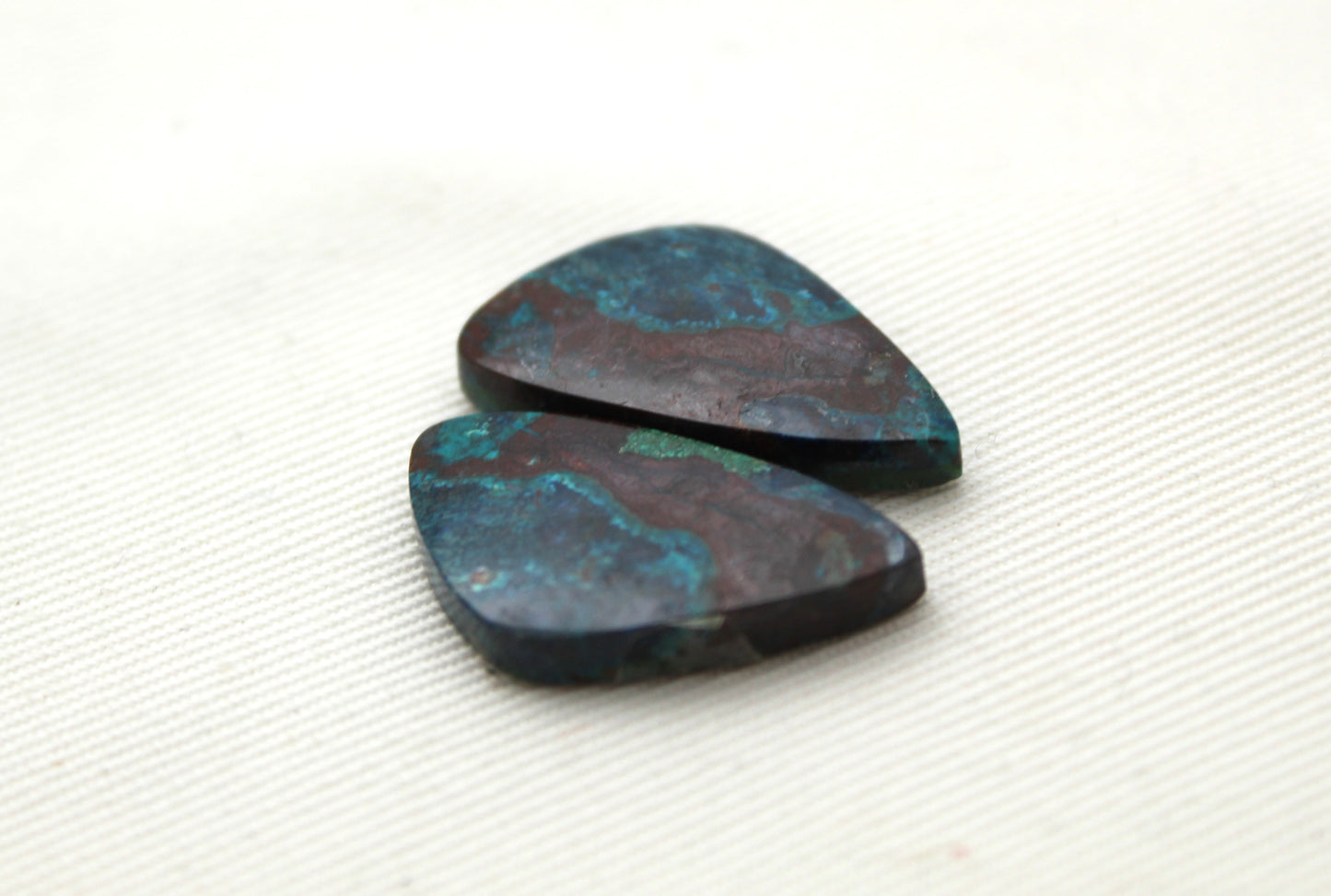 Small Azurite pair cabochons blue brown freeform