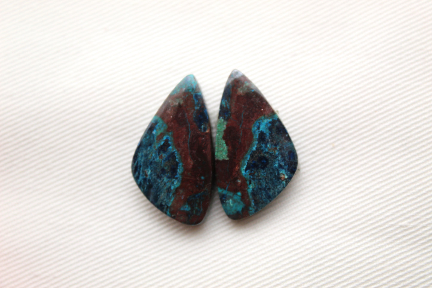 Small Azurite pair cabochons blue brown freeform