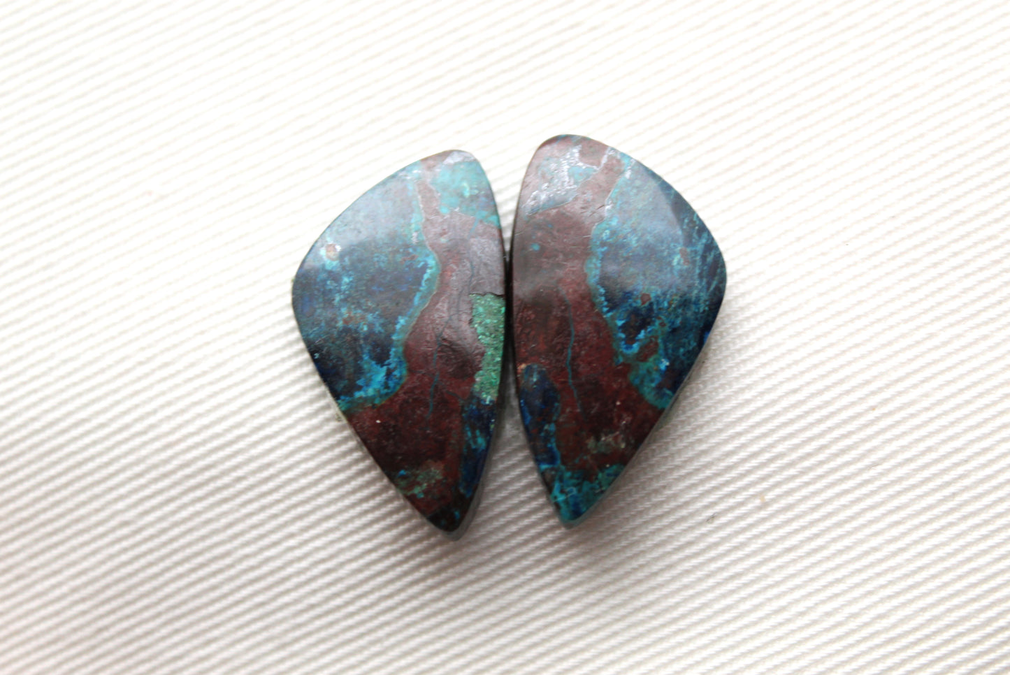 Small Azurite pair cabochons blue brown freeform