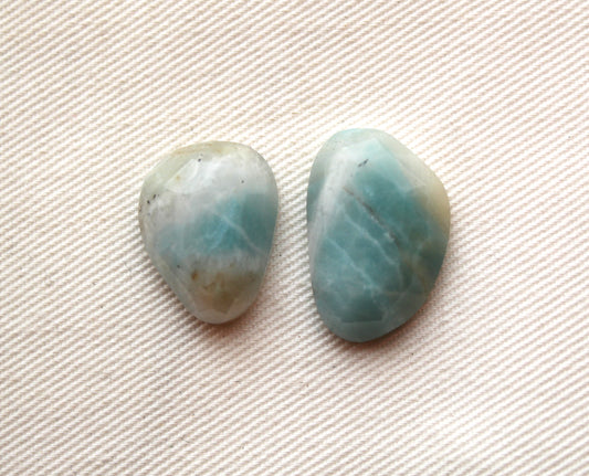 TWO Chinese Amazonite cabochon Freeform rose cut Gemstone