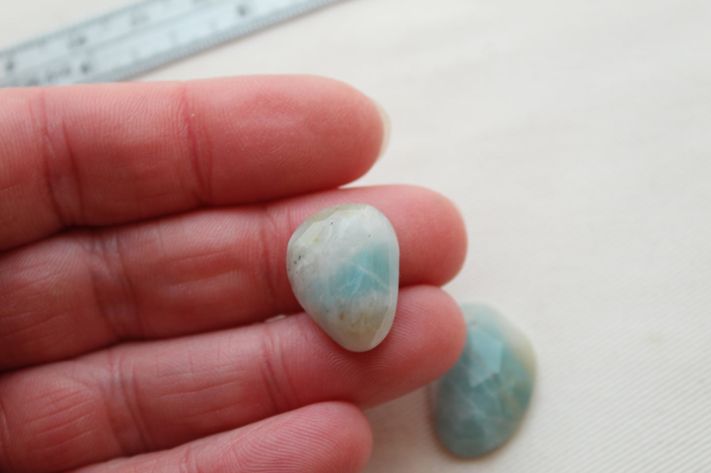 TWO Chinese Amazonite cabochon Freeform rose cut Gemstone