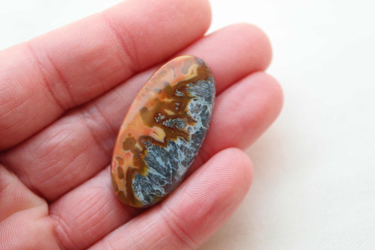 NICE Marcasite in Agate Cabochon Gemstone orange Oval