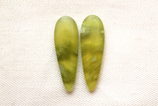 Vesuvianite Cabochon Pair Gemstone light green teardrop