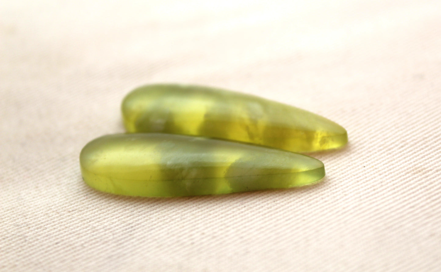 Vesuvianite Cabochon Pair Gemstone light green teardrop