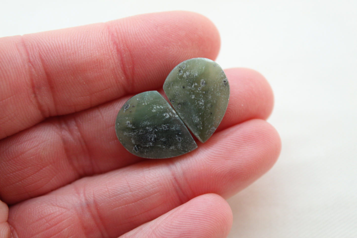 Small Nephrite Jade Cabochons Pair Gemstone moss green Oval