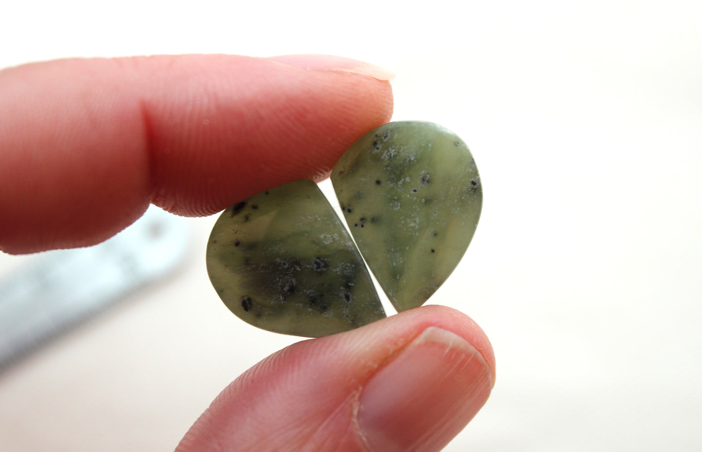 Small Nephrite Jade Cabochons Pair Gemstone moss green Oval