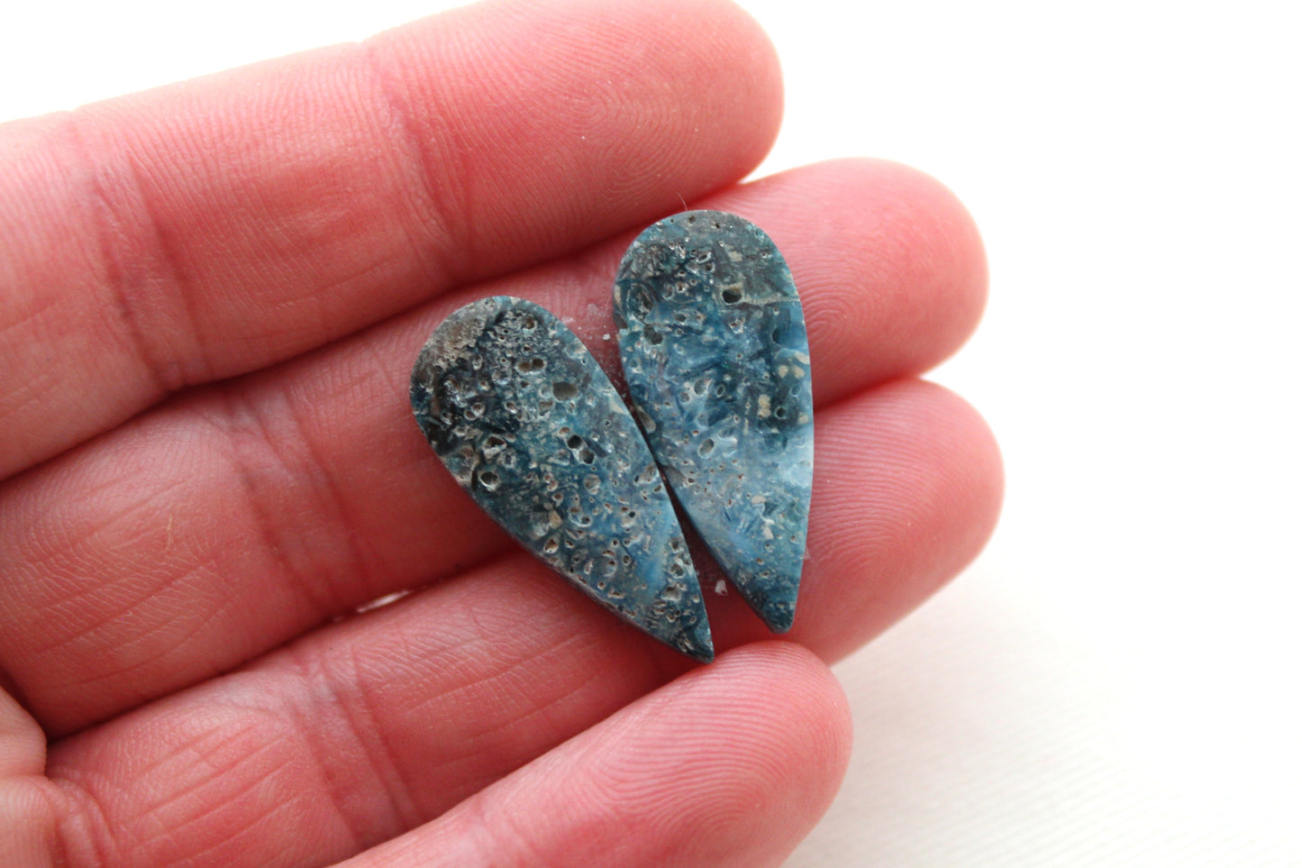 Blue Ice Agate teardrop pair Cabochons