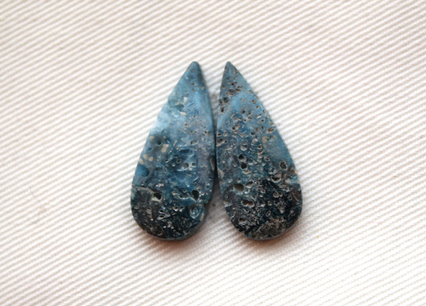 Blue Ice Agate teardrop pair Cabochons