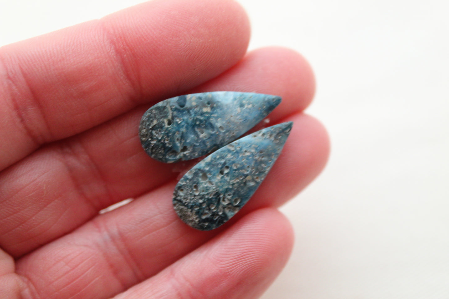 Blue Ice Agate teardrop pair Cabochons