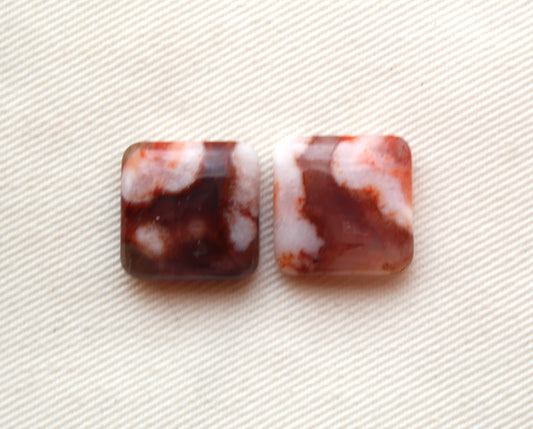 Pair of square Lace Agate Cabochons Gemstones 15MM