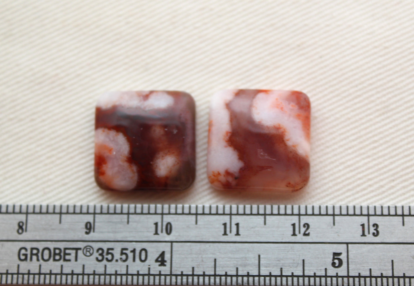 Pair of square Lace Agate Cabochons Gemstones 15MM