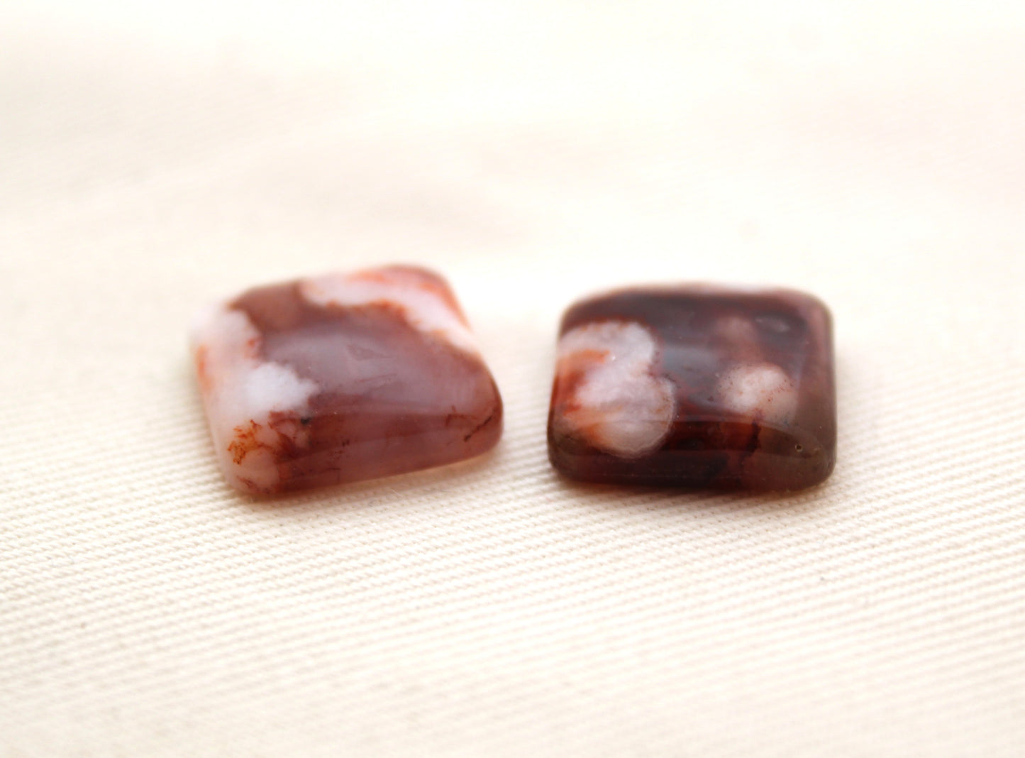 Pair of square Lace Agate Cabochons Gemstones 15MM