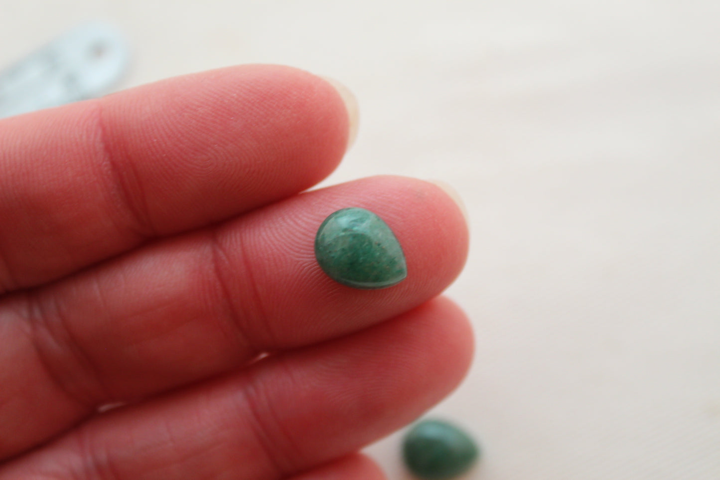 TWO pear green aventurine cabochons Gemstone 8X10MM