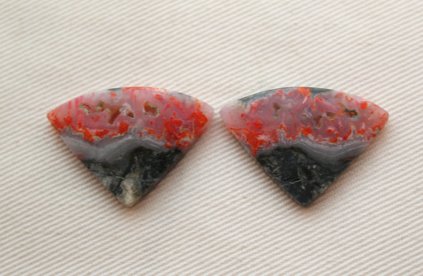 Pair Green Bumblebee Jasper cabochon Gemstone