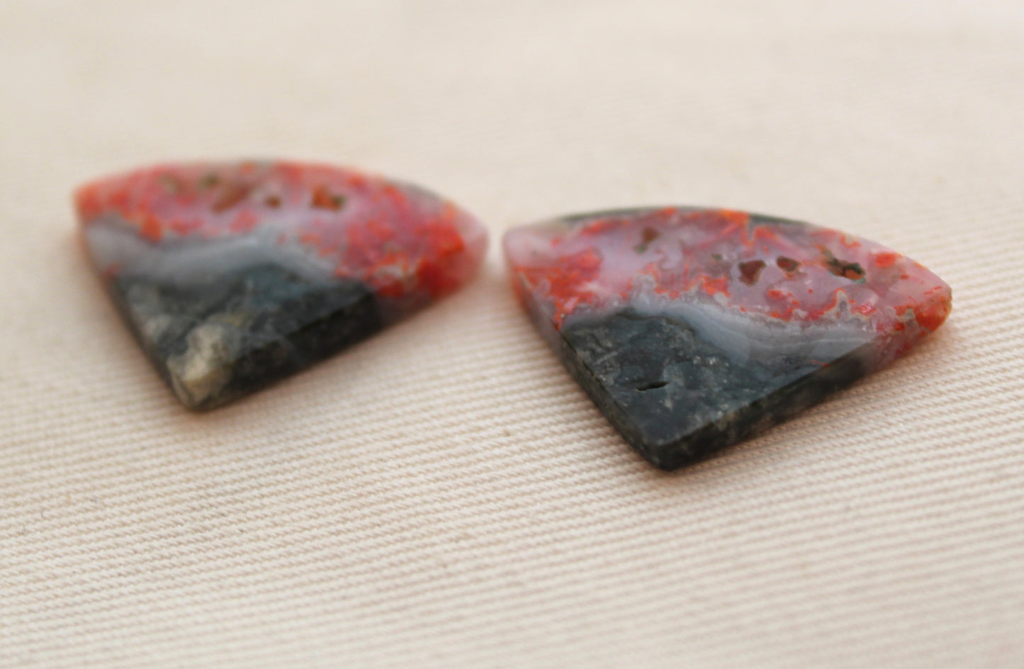 Pair Green Bumblebee Jasper cabochon Gemstone