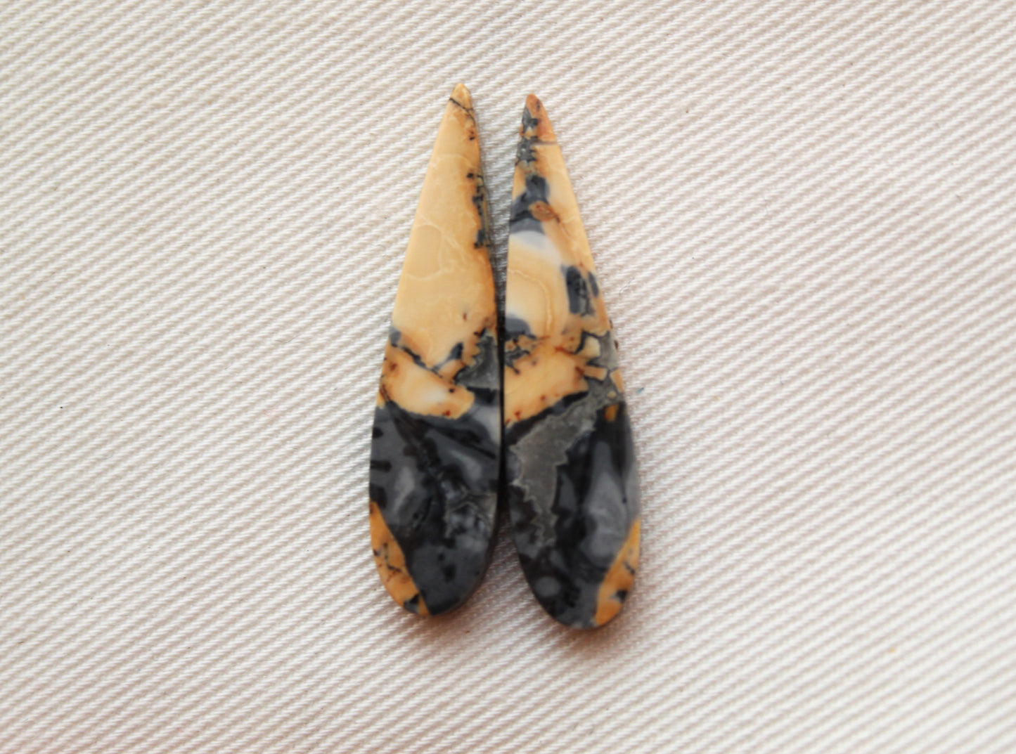 Pair of Maligano Jasper cabochons Gemstone yellow gray