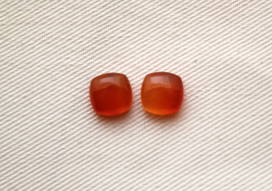 TWO Carnelian cabochons Orange square cushion gemstones 8 mm