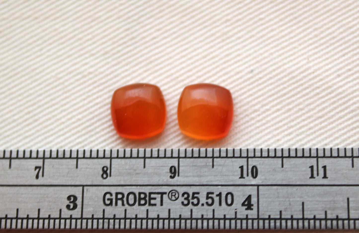 TWO Carnelian cabochons Orange square cushion gemstones 8 mm