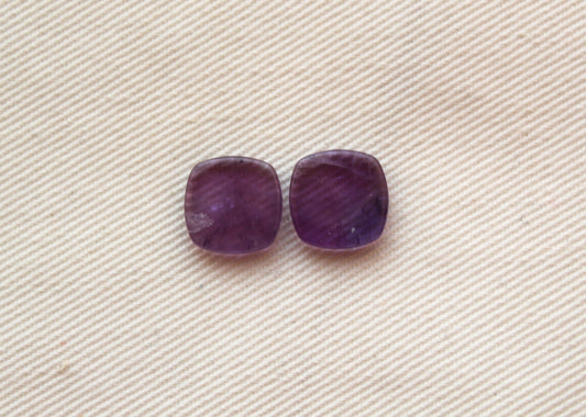 TWO Flat Amethyst Cabochons 10MM  cushion square purple