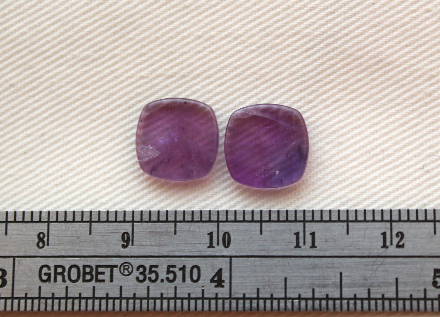 TWO Flat Amethyst Cabochons 10MM  cushion square purple