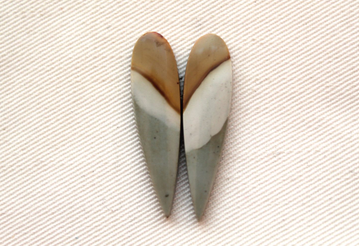 Matching pair of polychrome Jasper Cabochons green pear