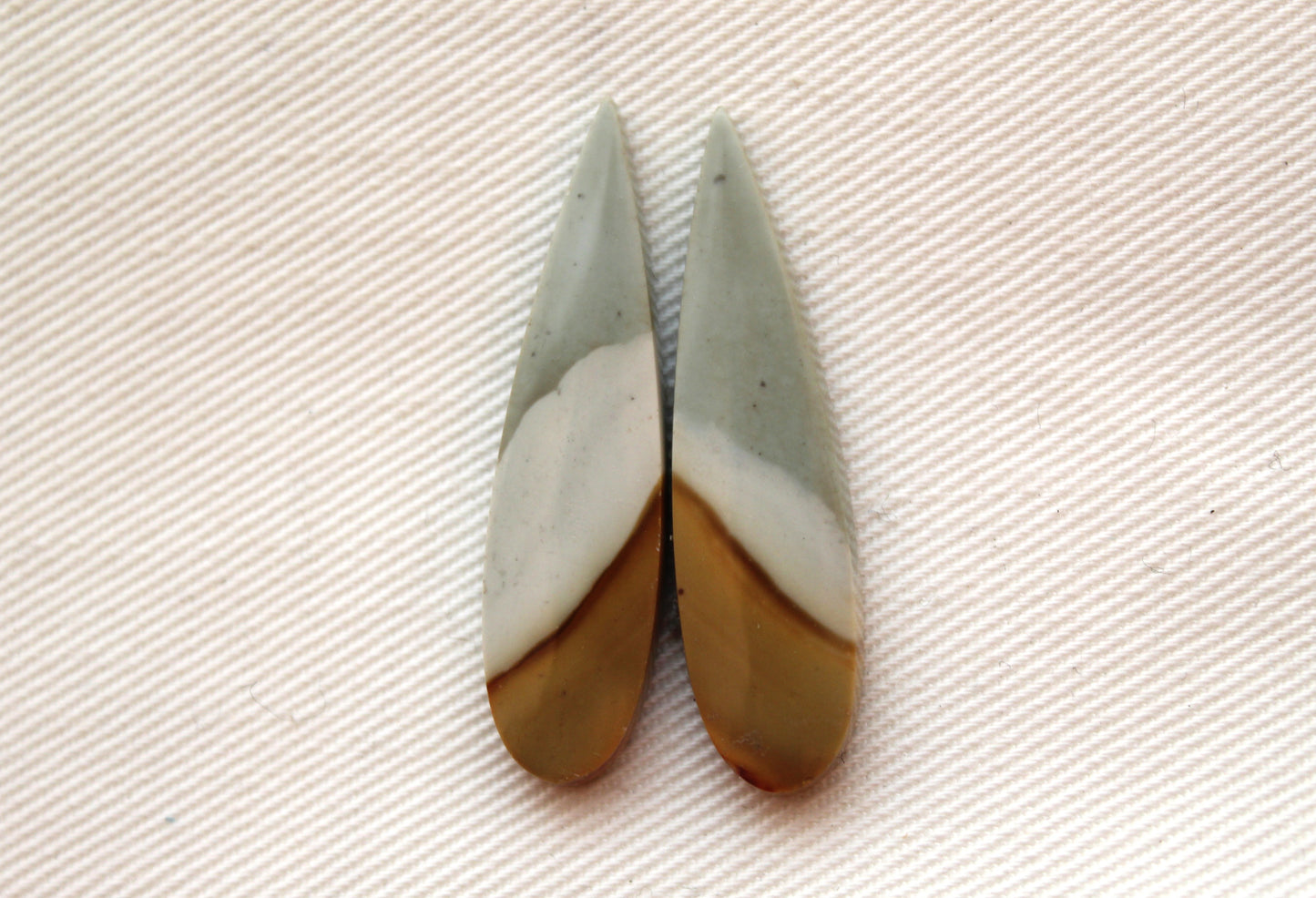 Matching pair of polychrome Jasper Cabochons green pear