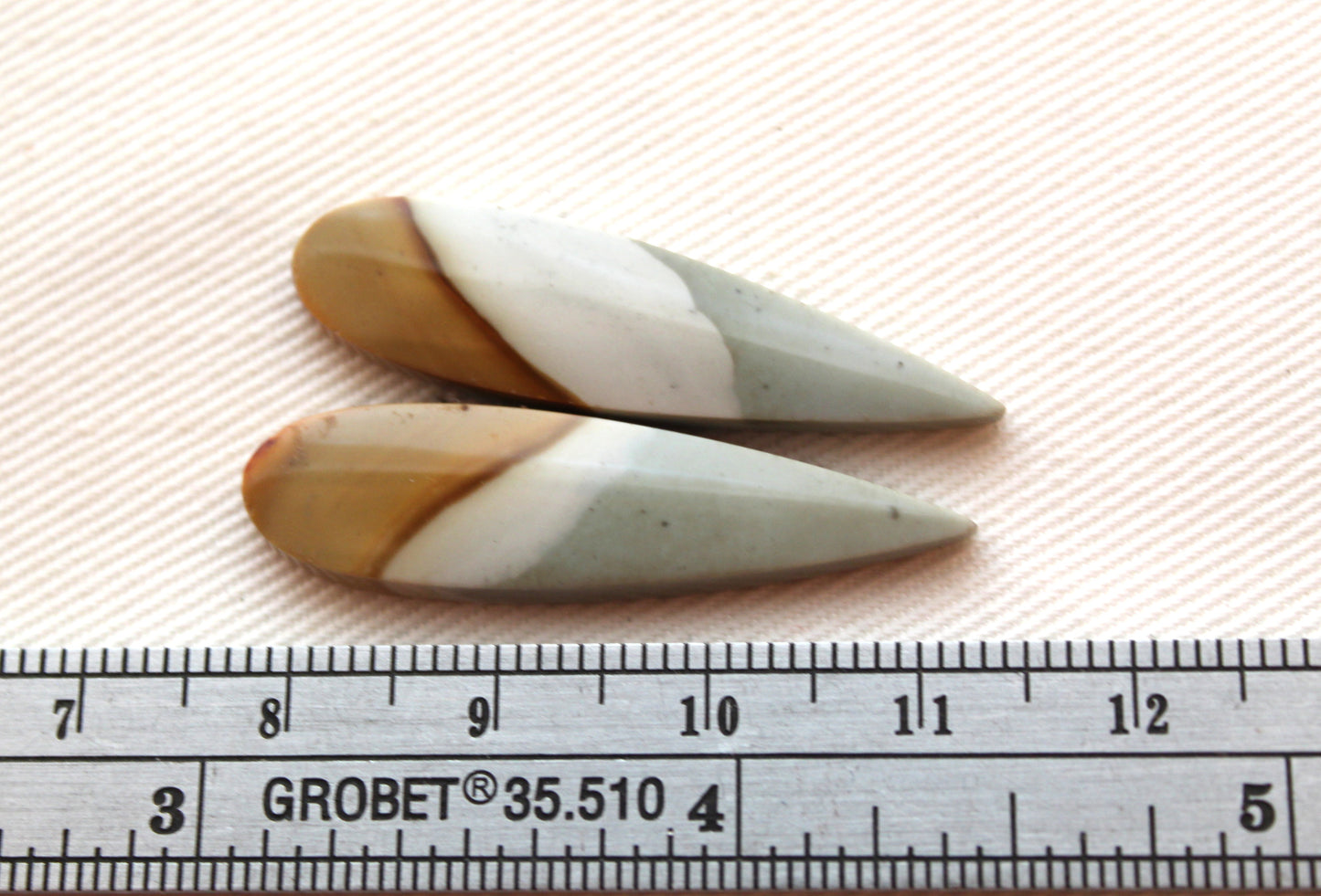 Matching pair of polychrome Jasper Cabochons green pear