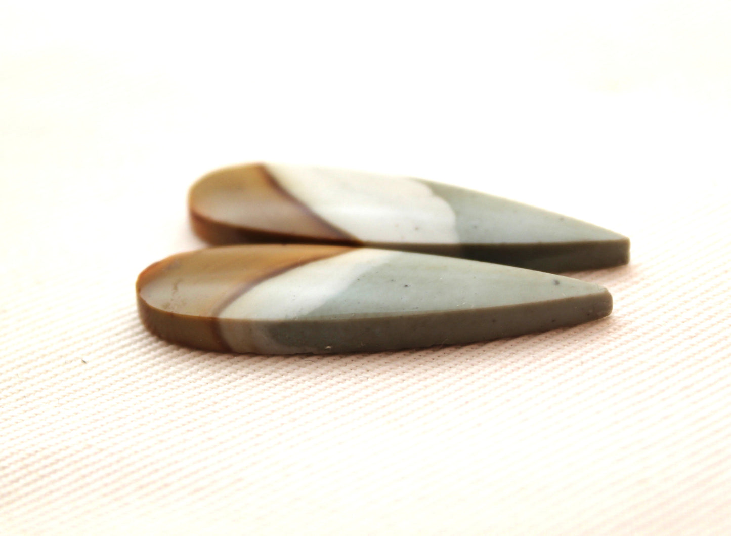 Matching pair of polychrome Jasper Cabochons green pear