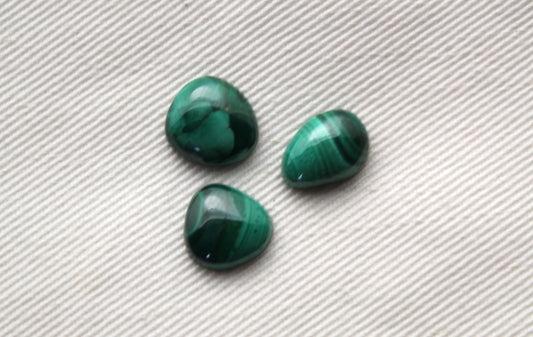 Three small freeform Malachite Cabochons Green Gemstones