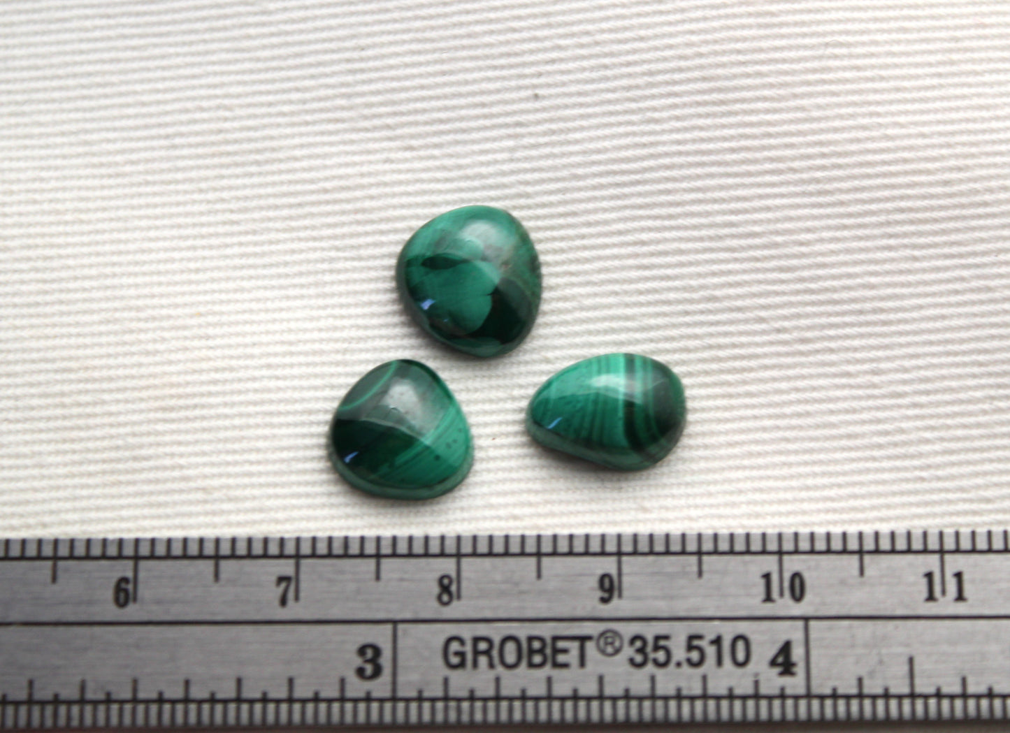 Three small freeform Malachite Cabochons Green Gemstones