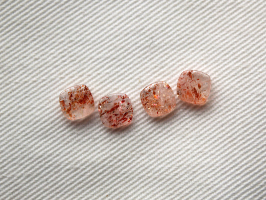 Lot of FOUR Sunstone cabochons 6 MM Gemstones cushion square