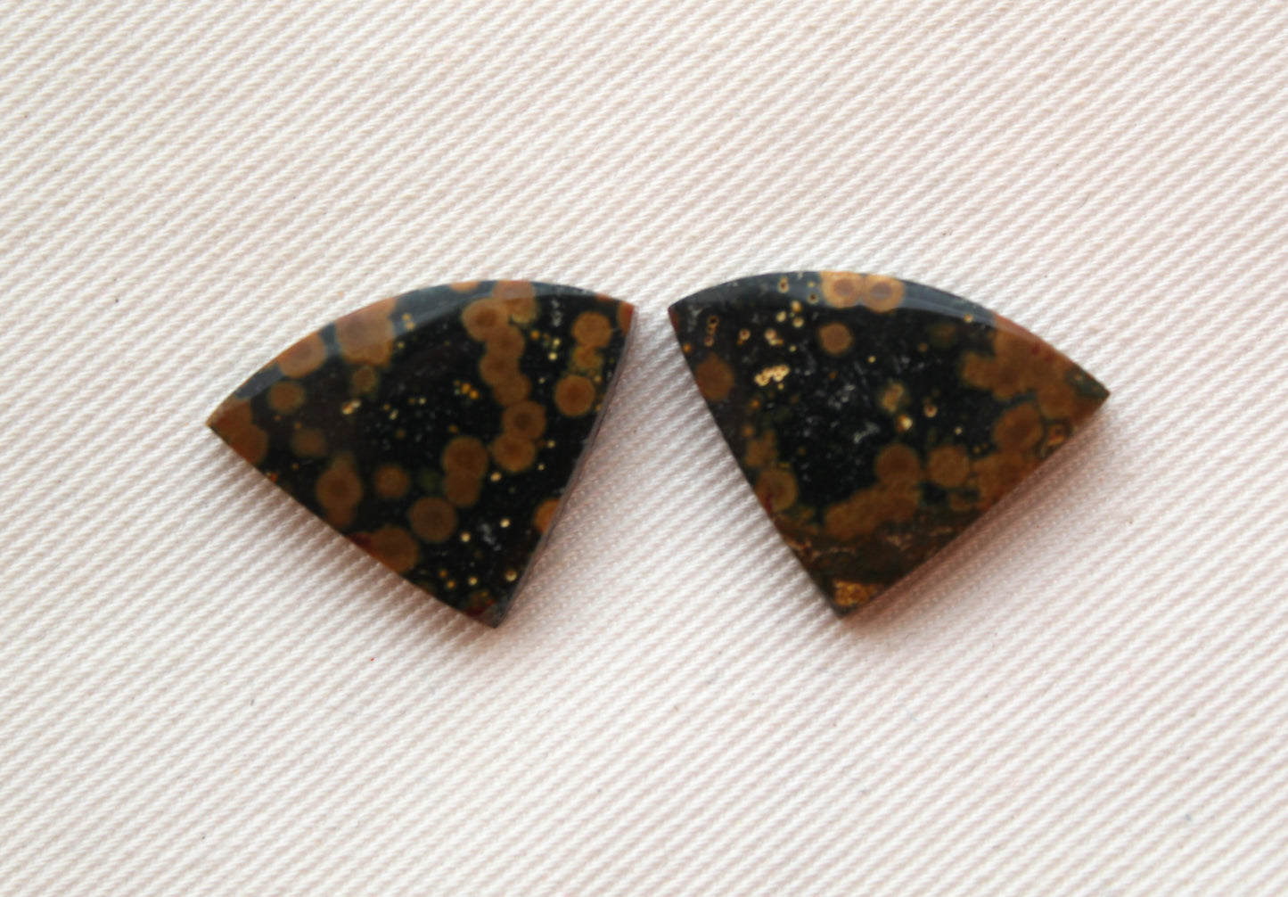 Orbicular Jasper Cabochon Pair Gemstone green yellow