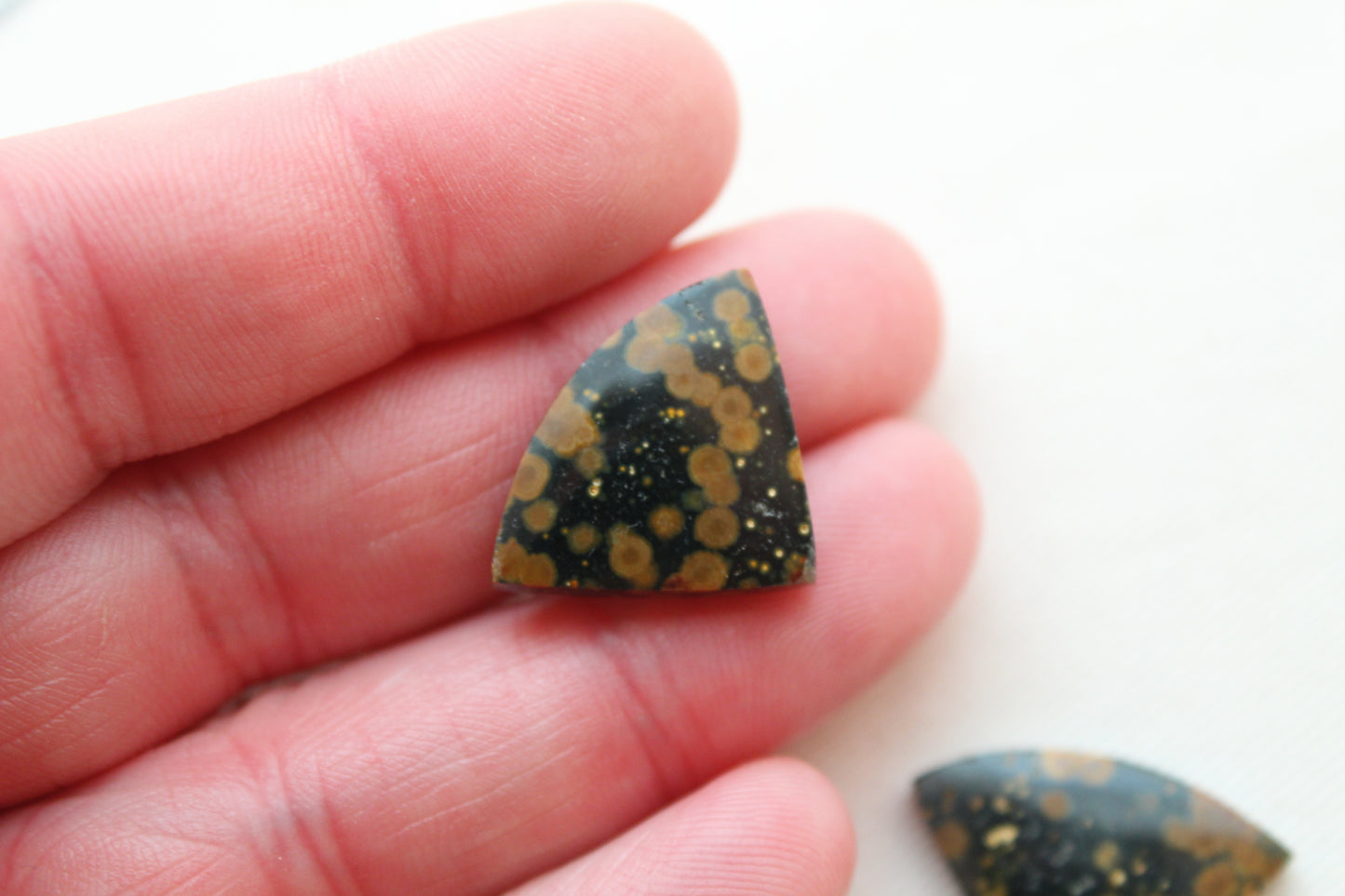 Orbicular Jasper Cabochon Pair Gemstone green yellow