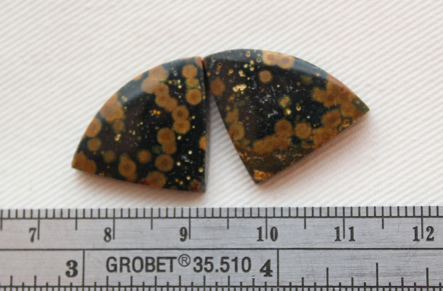 Orbicular Jasper Cabochon Pair Gemstone green yellow