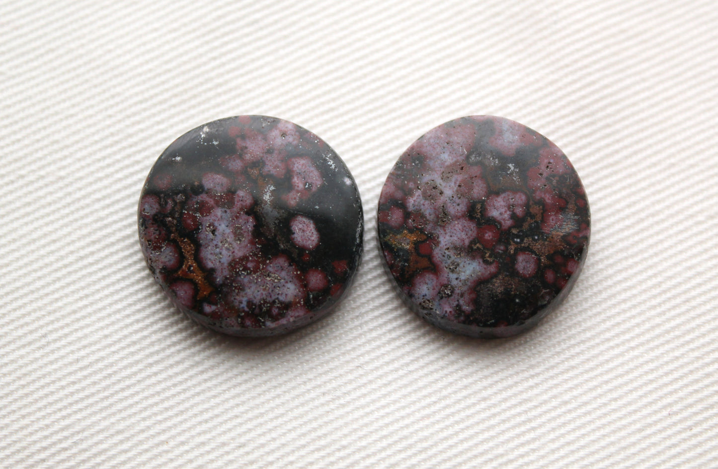 River Jasper Cabochons Pair Gemstone round 20MM