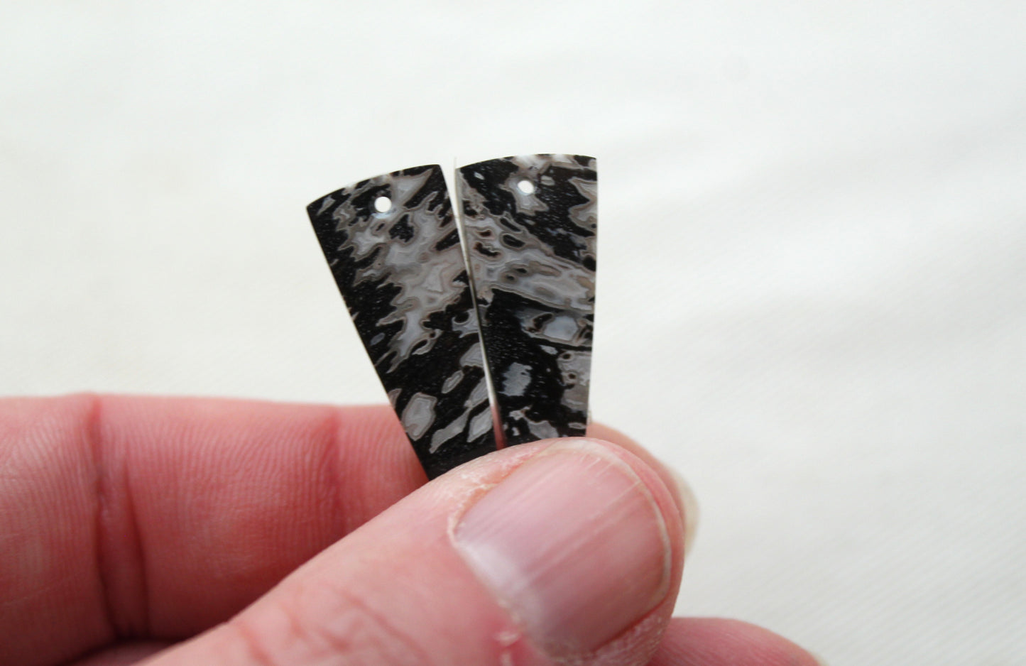 DRILLED Fossilized Wood Pair of Gemstones cabochon white natural