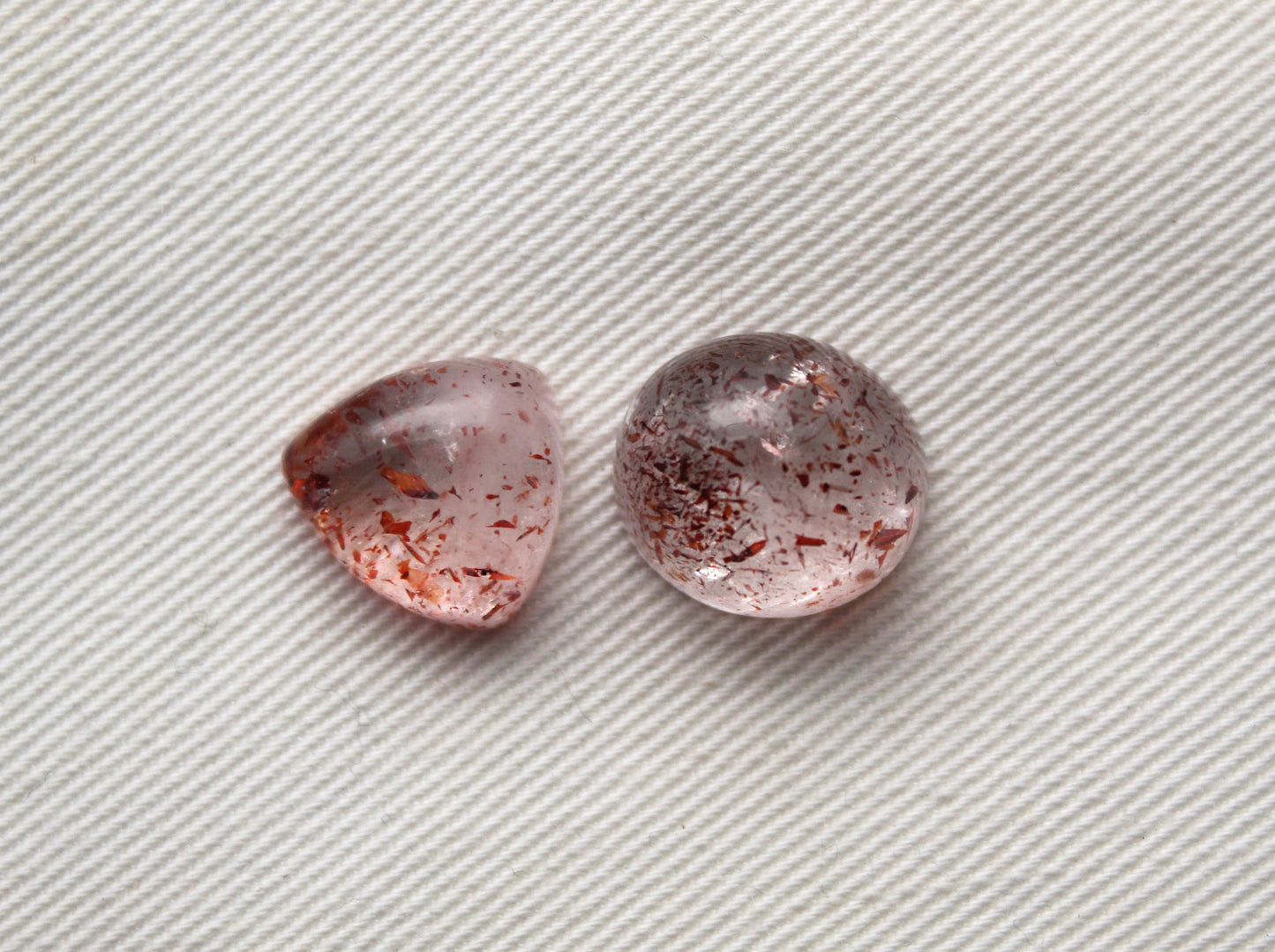 TWO Strawberry Quartz rose cut Cabochon Lepidocrocite Gemstone