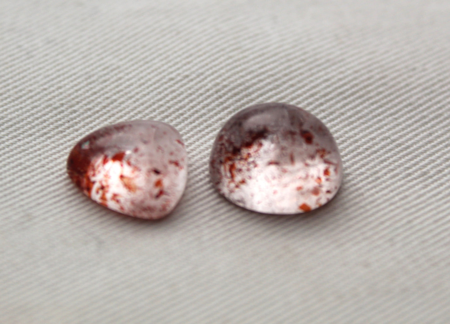 TWO Strawberry Quartz rose cut Cabochon Lepidocrocite Gemstone