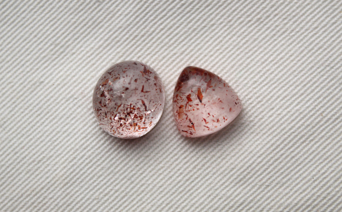 TWO Strawberry Quartz rose cut Cabochon Lepidocrocite Gemstone