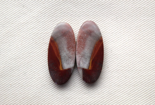 Mookaite pair oval cabochons red purple