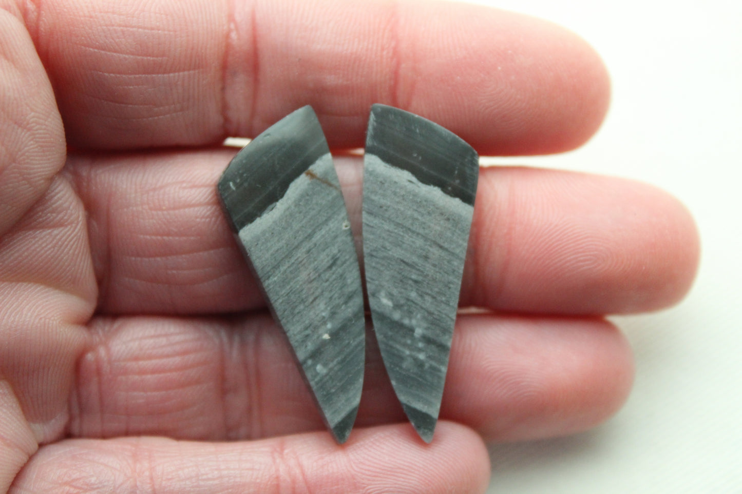 Pair of striped Jasper Cabochons grey black