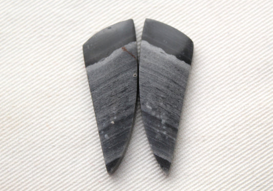 Pair of striped Jasper Cabochons grey black