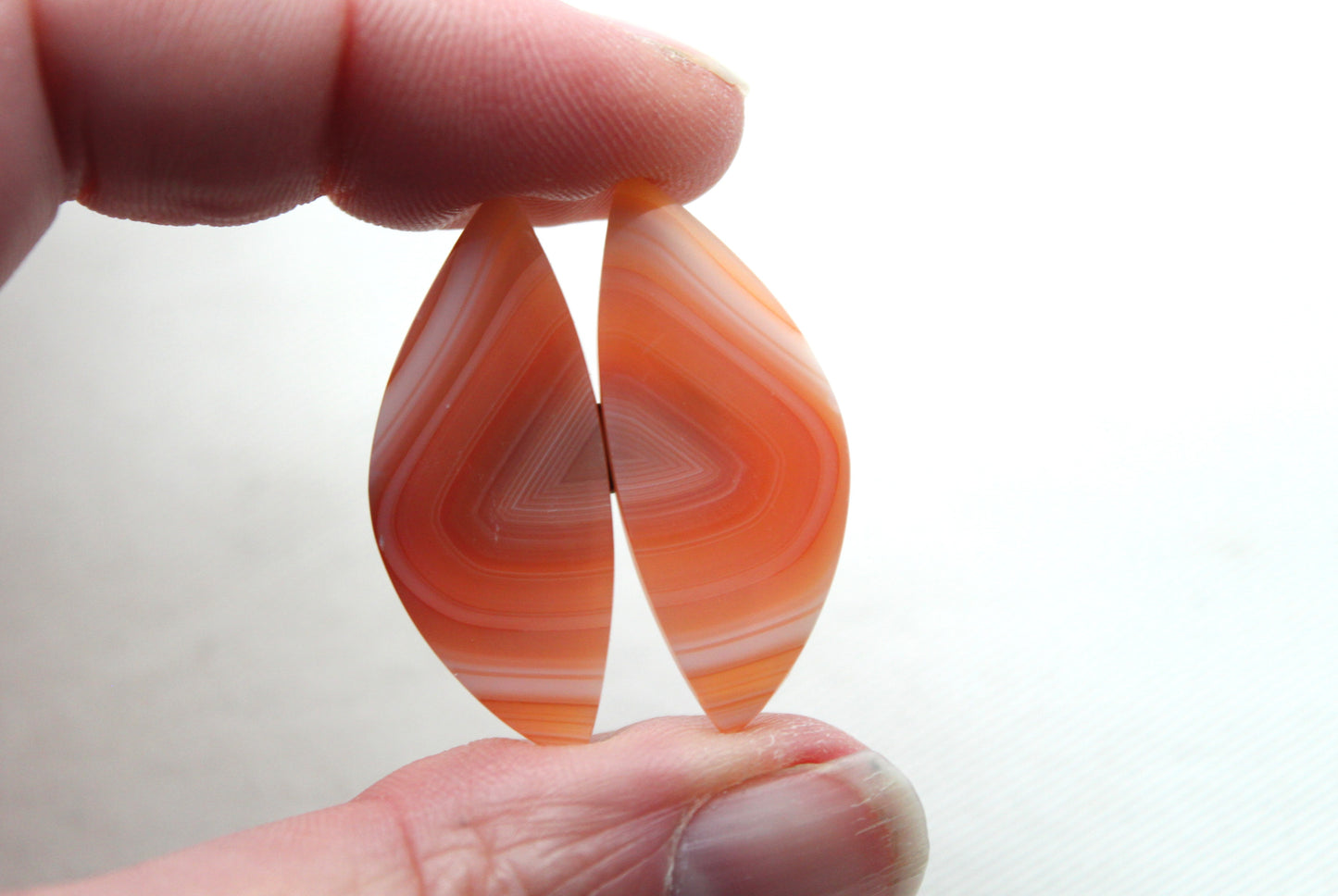 Banded Agates Cabochons Pair peach color