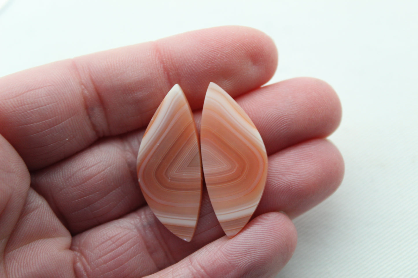 Banded Agates Cabochons Pair peach color